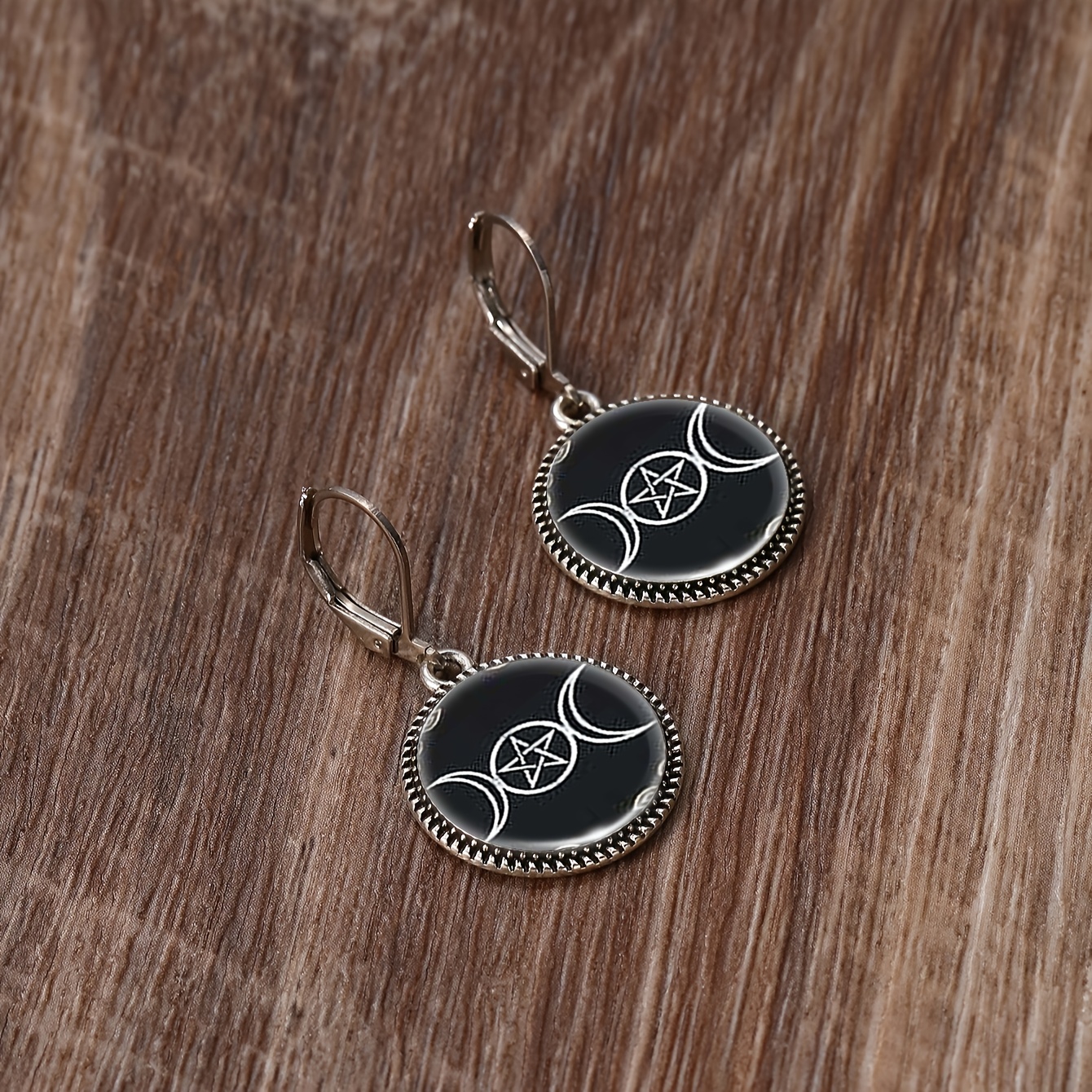 3pcs Set Round Glass Base Pentagram Necklace & Earrings Set
